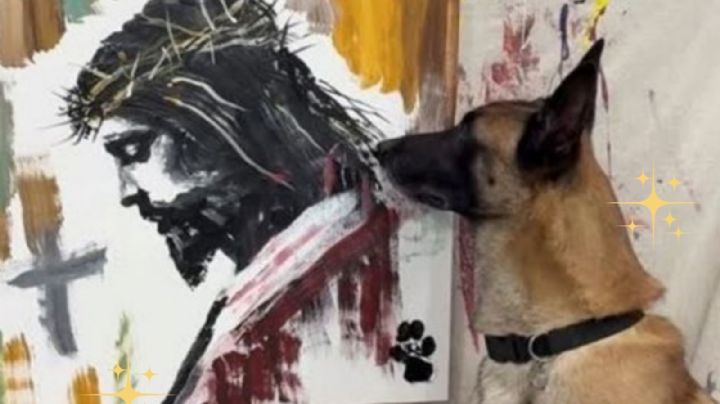 Perrito artista se viraliza en redes; pintó la cara de Cristo | VIDEO