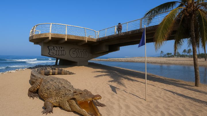 Cocodrilo enorme de 2.5 metros se 'pasea' en Puerto Vallarta; turistas huyen del lugar | VIDEO