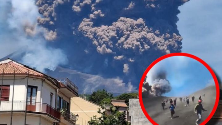 MOMENTO EXACTO en el que turistas escapan de la erupción del volcán Etna | VIDEO