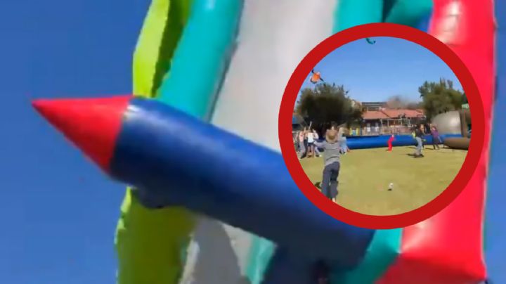Tragedia escolar: castillo inflable vuela y dos niños salen heridos de gravedad | VIDEO