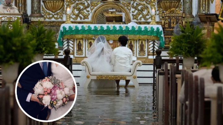 Pareja se casa en iglesia inundada; tifón no arruinó su día especial | VIDEO