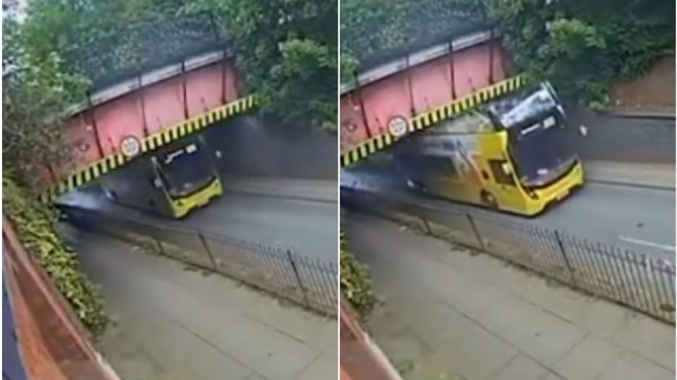 Autobús de dos pisos chocó en bajo puente; hay 15 heridos al menos