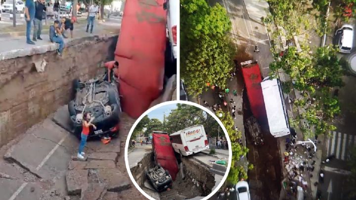 Enorme socavón se traga un tráiler, camión y vehículo en Jalisco; hay lesionados | VIDEO