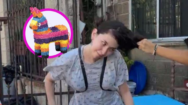 Crean piñata del video viral de desalojo de invasoras en Tamaulipas; recrearon el jalón de ‘greñas’