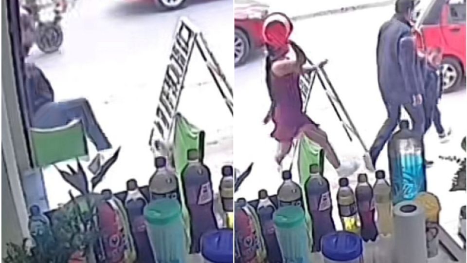 Karma instantáneo: sujeto patea a perrita y la dueña la responde con cubetazo