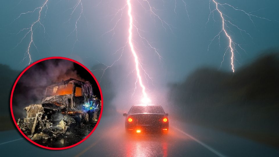 El fuego generado por el impacto fue de grandes proporciones, consumiendo por completo la unidad a pesar de la intensa lluvia