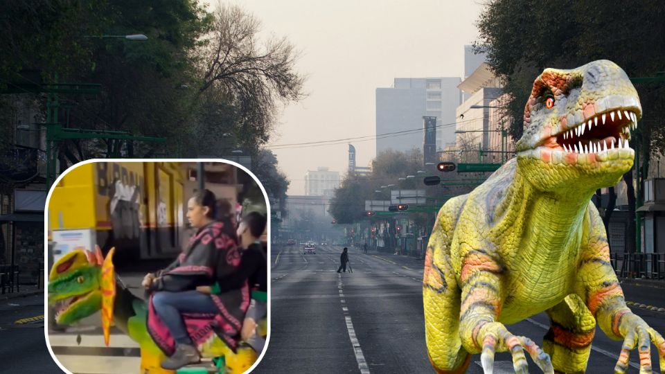 Sorprenden a mujer montando un dinosaurio