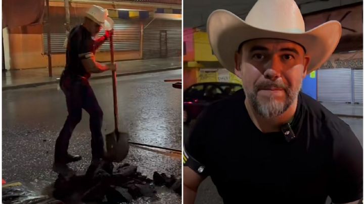 Influencer se hace viral por tapar baches en Monterrey; usuarios lo retan a ir a la CDMX