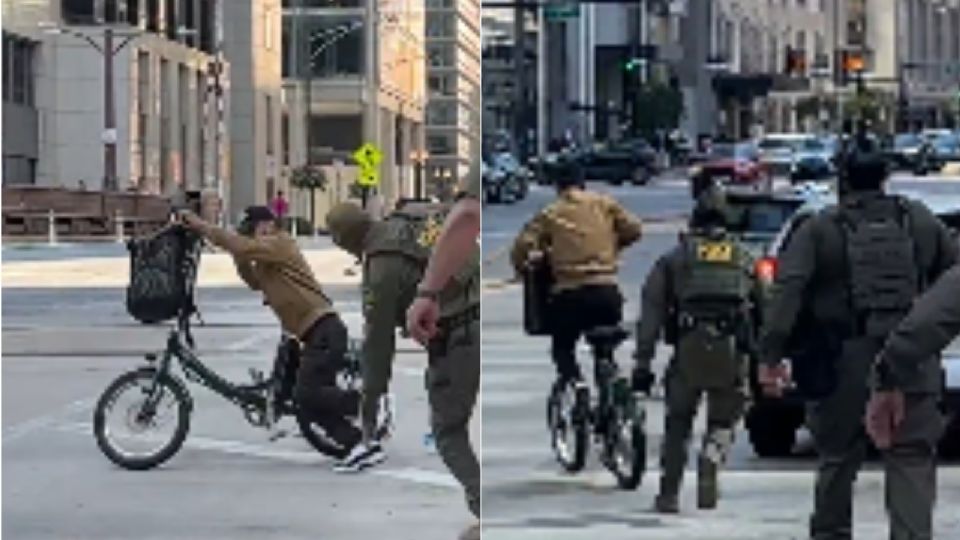 Sujeto escapa de redada de ICE en su bicicleta