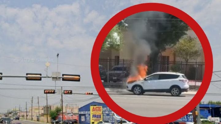 Fuego infernal acaba con camioneta y provoca caos vehicular en Laredo