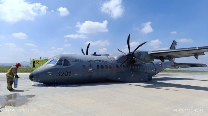 MOMENTO EXACTO en que avión de la Fuerza Aérea realiza aterrizaje forzoso en Santa Lucía