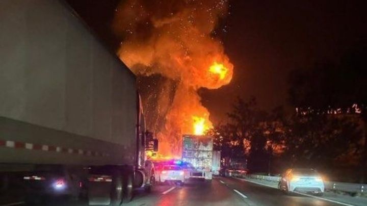MOMENTO EXACTO en el que vuelca y estalla pipa de gas LP en la México-Querétaro