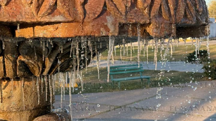 Fuentes de Nuevo Laredo se congelan; sensación térmica de -7 °C 'golpea' a la ciudad