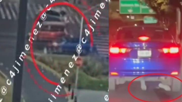 Revelan video del momento en que el Honda azul embiste y arrastra a motociclista en CDMX