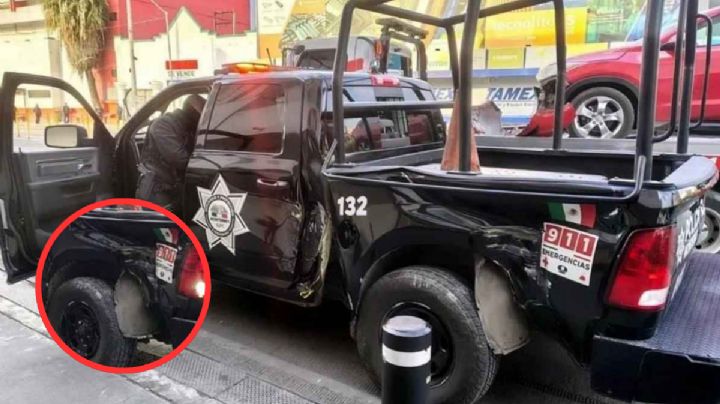 Patrulla se impacta brutalmente contra auto durante persecución en Monterrey; iba en sentido contrario