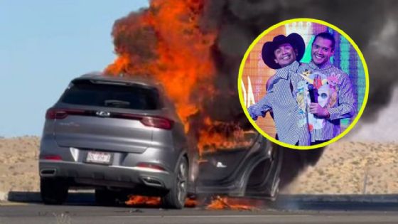 Camioneta de Ricardo Peralta y César Doroteo se incendia en carretera; 'creímos que iba a explotar'