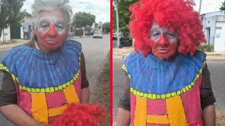 Abuelito jubilado trabaja como payaso y pide comida en lugar de dinero; su historia conmueve en redes | VIDEO