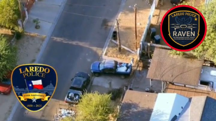 Roba camioneta, huye y lo atrapan con dron en patio de casa en Laredo