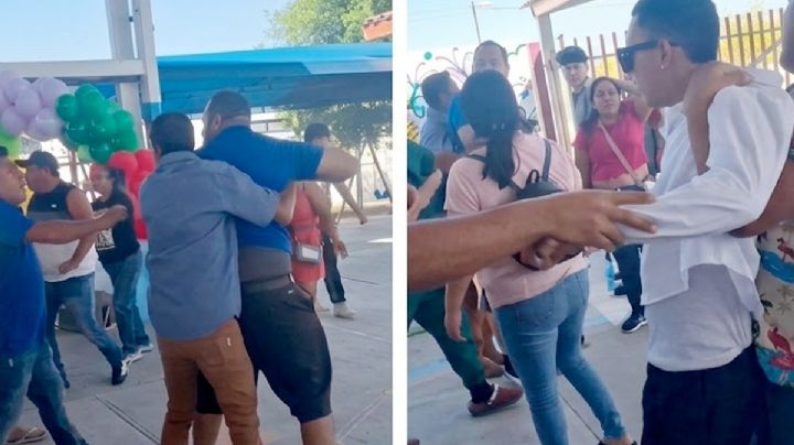 Brutal pelea campal de padres de familia en kínder de Zuazua, Nuevo León; arruinan el festival de primavera de sus niños | VIDEO