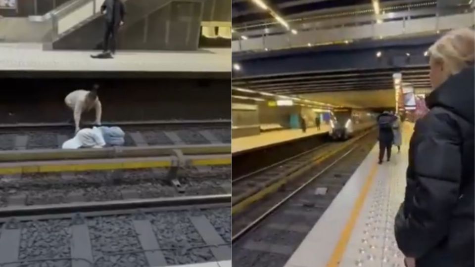 Un hombre quedó tendido en las vías y fue rescatado de milagro. Foto: X/@geocrises