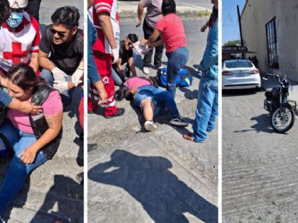Mujer biker se estrella contra autobús en la César López de Lara; terminó con la pierna lastimada