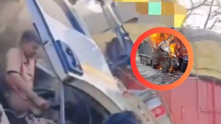 IMÁGENES FUERTES | Conductor queda atrapado y muere quemado vivo tras brutal choque de camiones; su pierna estaba atorada