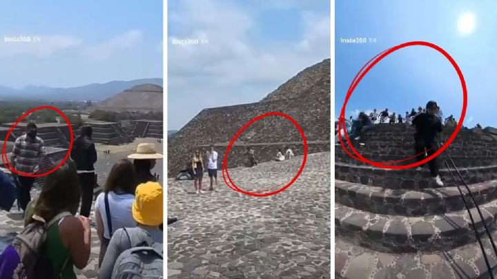 Turista de Dallas, Texas, capta MOMENTO EXACTO en que tirador de Teotihuacán llega a la Pirámide de la Luna