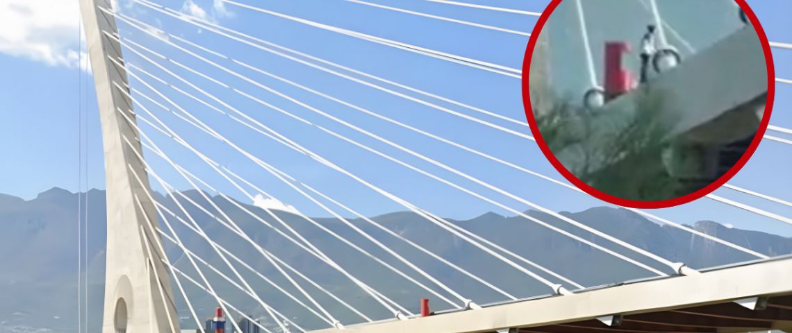 MOMENTO EXACTO en el que mujer se lanza del Puente Atirantado de Monterrey