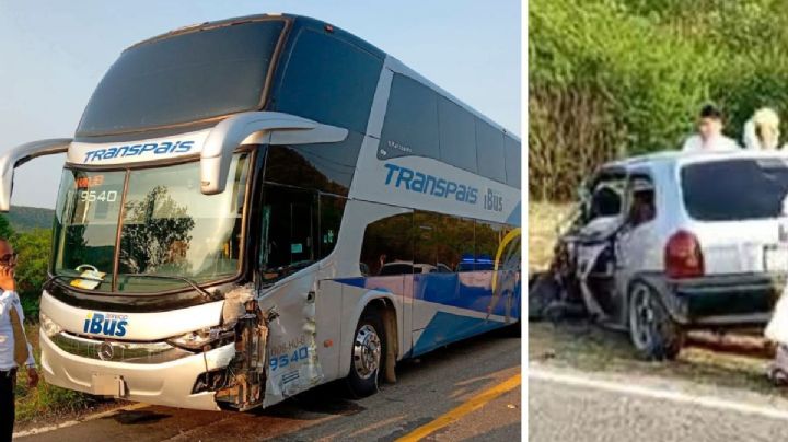 Ebrio conductor invade carril y choca contra un Transpaís en Tamaulipas; queda prensado en su Chevy