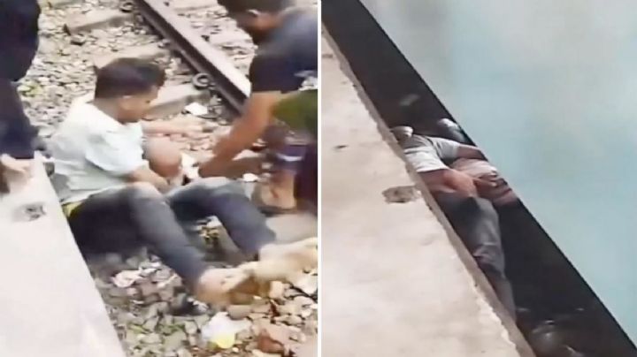 Niño de 2 años resbala y cae a las vías del tren en marcha; su padre salta sobre él y le salva la vida | VIDEO